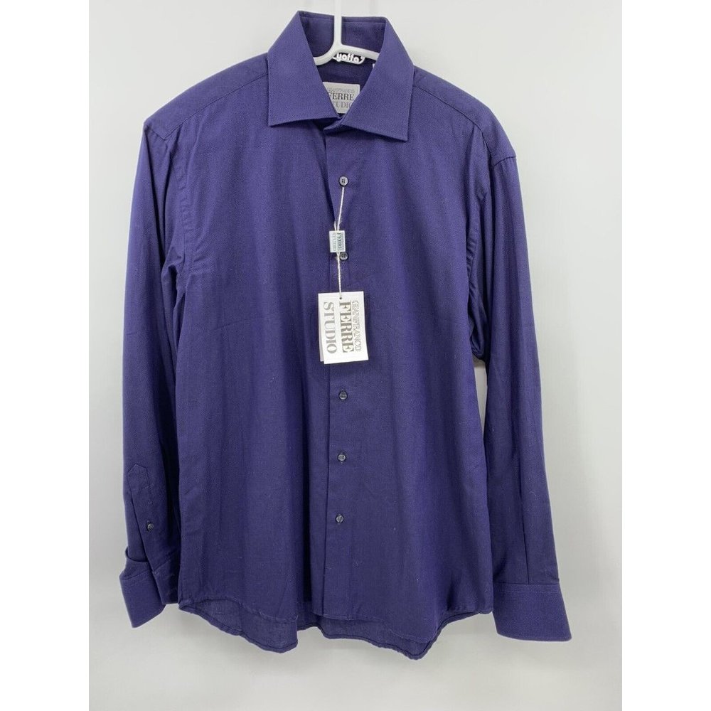 Gianfranco Ferre Button Down Blue Navy Shirt Size 153/4-40 Made In Italy (F4)